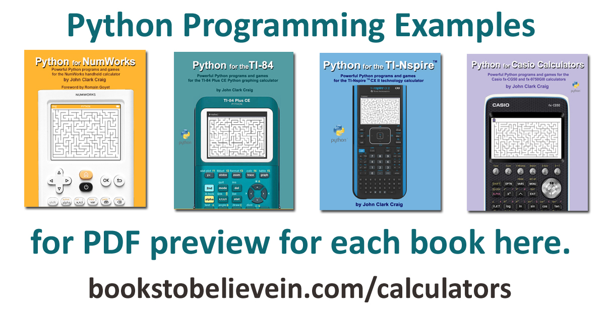 Python-enhanced programming example books by John Clark Craig available on Amazon.com